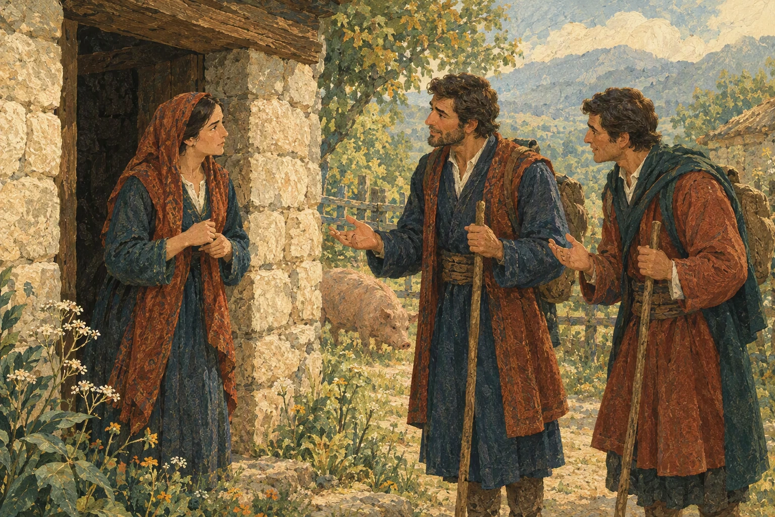 ორი გამვლელი ქალს ღორის გამოგონილ მამიდაზე ესაუბრება.