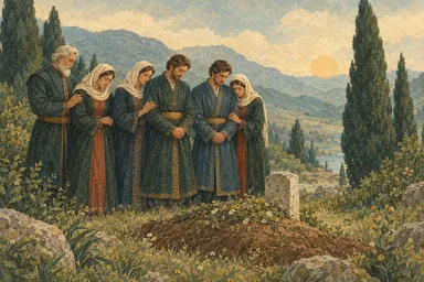 ოჯახის წევრები უფროსი ძმის საფლავთან ერთად დგანან.