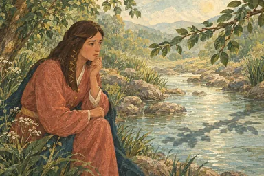 ქალი ხის ტოტს უყურებს და შფოთავს.