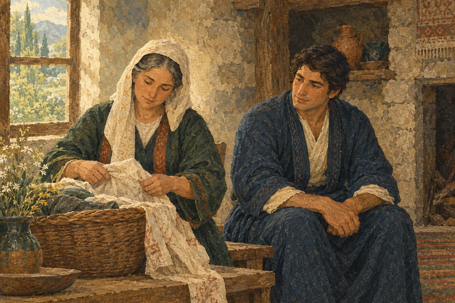 ქვრივი დედა ვაჟთან ერთად მოკრძალებულ სახლში ზის.