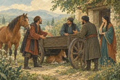ცხენის პატრონი და მეურმეები პატარა კვიცზე დავობენ.