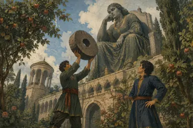 დედაბრის შვილი დევების დედას მძიმე ქვის კვირისტავს უბრუნებს.