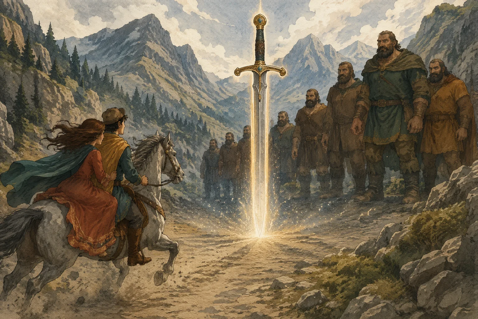 ჯადოსნური ხმალი მდევრებს გზაზე ეღობება.