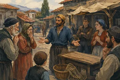 მეთევზე ბაზარში მყიდველებს ბოდიშს უხდის.