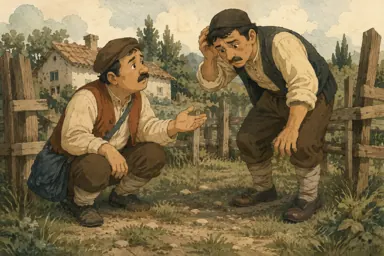 ღობესთან მოხრილ მგზავრს ქისის პატრონი კითხვით აჩერებს.