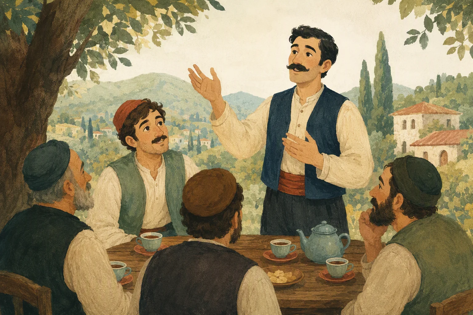 უფროსი ძმა ჩაის ჭიქებით გაწყობილ მაგიდასთან ხელს სწევს და უცნაურ ამბავს ხსნის.